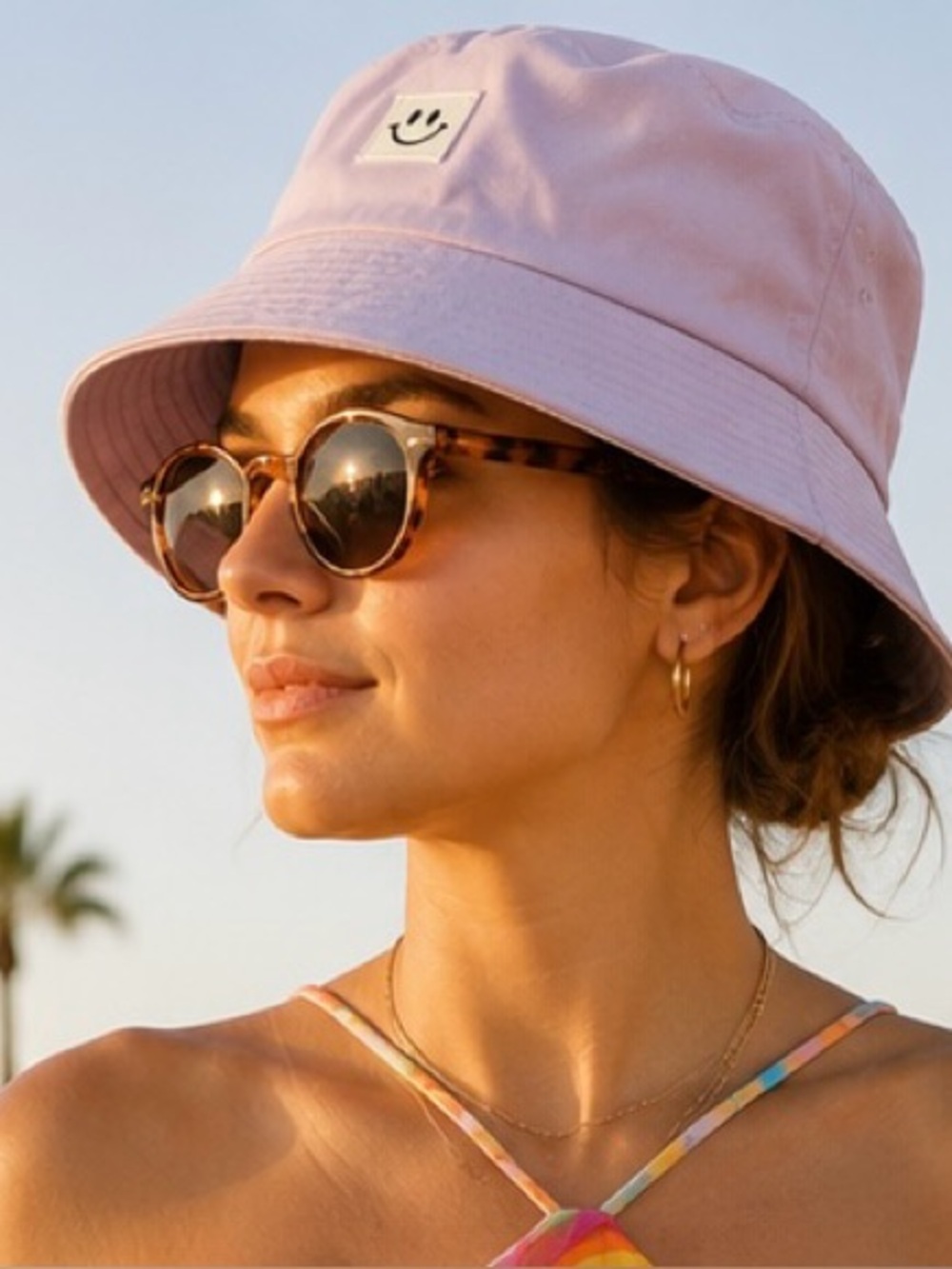 Lavender Smiley Bucket Hat